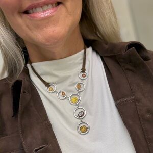 Lia Sophia Silver Necklace with Brown and Yellow Accents